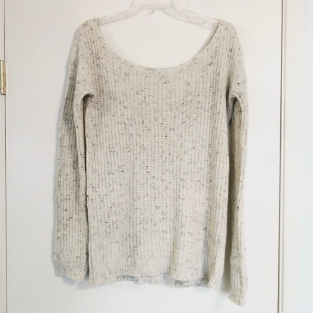 Aqua Brand White Speckled Scoop Neck Knit Sweater